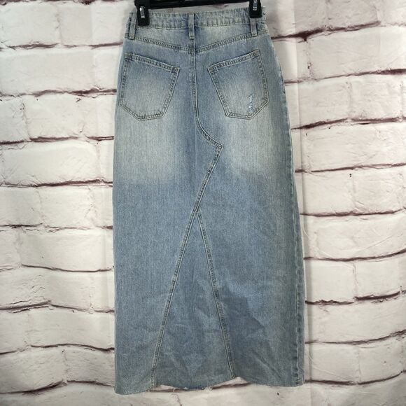 RSQ Womens Skirt Denim Maxi Front Slit High Waist Jean Y2K Retro Grunge Cargo - Picture 13 of 15